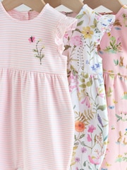 Pink Floral Frill Shoulder Baby Rompers 3 Pack - Image 7 of 12