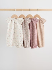 Neutral Floral Popper Through Jersey Baby Rompers 4 Pack - Image 2 of 12