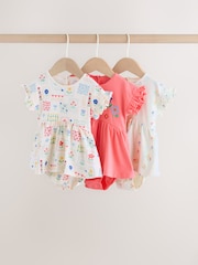 Rot und Weiß gemustert bestickt - Baby-Strampelanzüge aus Jersey im 3er-Pack - Bild 1 von 13