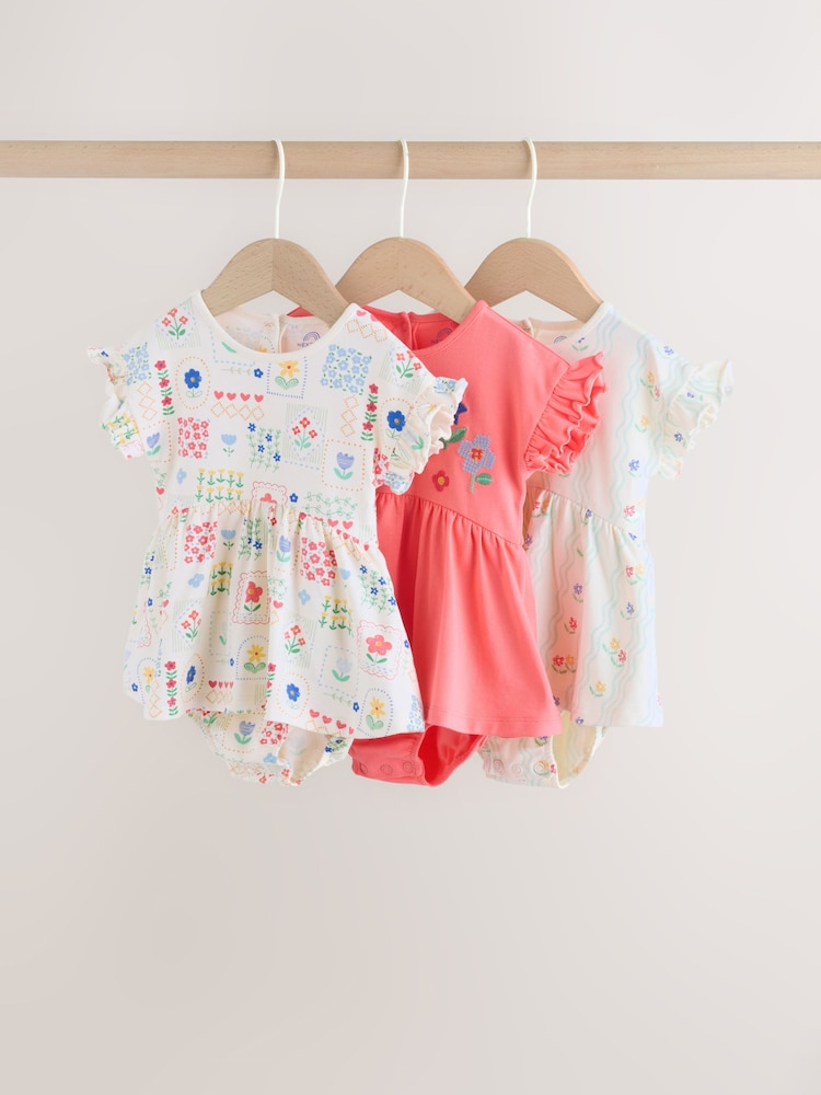 Rot und Weiß gemustert bestickt - Baby-Strampelanzüge aus Jersey im 3er-Pack - Bild 1 von 13