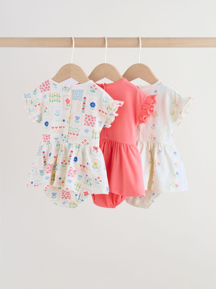 Rot und Weiß gemustert bestickt - Baby-Strampelanzüge aus Jersey im 3er-Pack - Bild 2 von 13