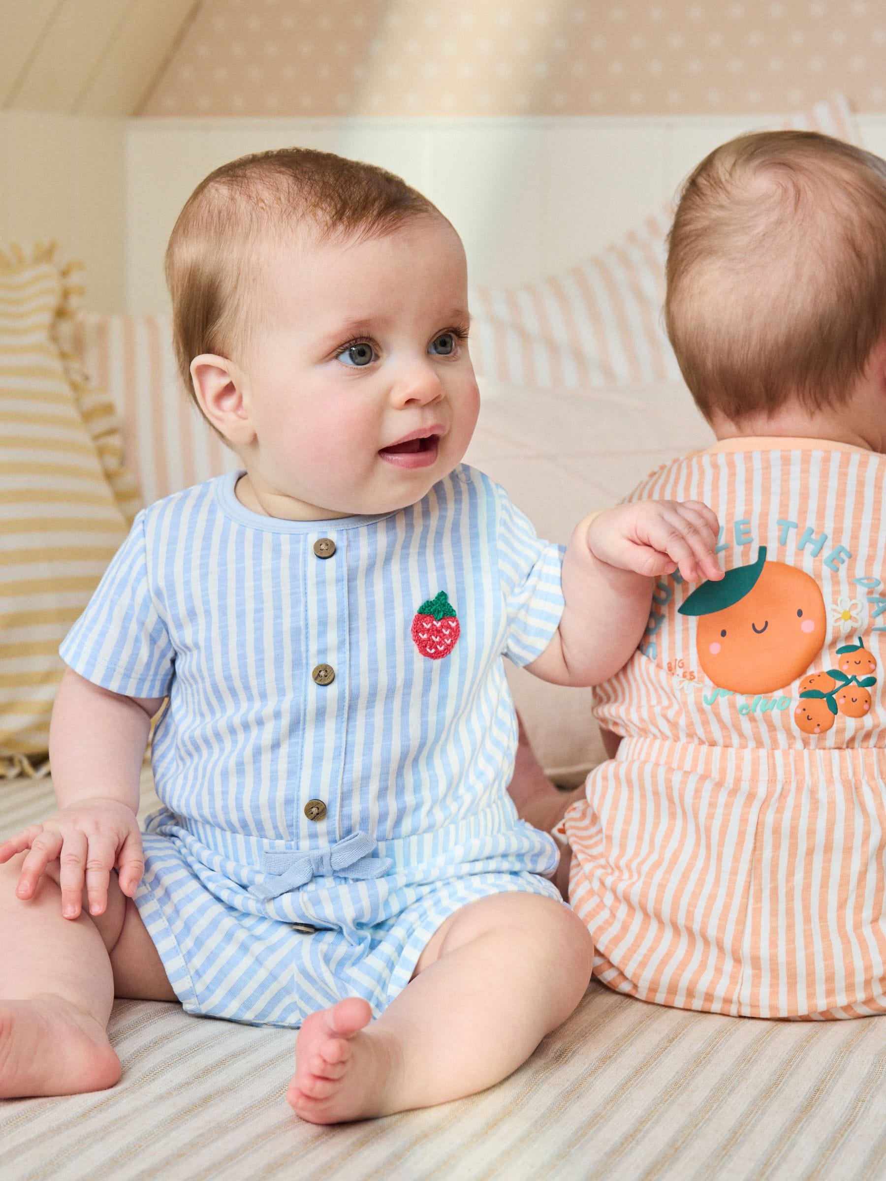 Buy Blue and Orange Striped Jersey Sport Rompers 2 Pack from Next