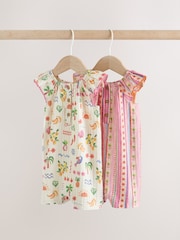 Natural/Coral Fruit Printed Textured Jersey Baby Rompers 2 Pack - Image 1 of 10
