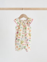 Natural/Coral Fruit Printed Textured Jersey Baby Rompers 2 Pack - Image 3 of 10