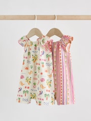 Natural/Coral Fruit Printed Textured Jersey Baby Rompers 2 Pack - Image 4 of 10