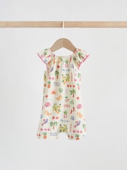 Natural/Coral Fruit Printed Textured Jersey Baby Rompers 2 Pack - Image 5 of 10