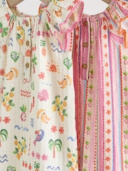 Natural/Coral Fruit Printed Textured Jersey Baby Rompers 2 Pack - Image 6 of 10