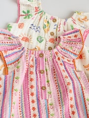 Natural/Coral Fruit Printed Textured Jersey Baby Rompers 2 Pack - Image 7 of 10