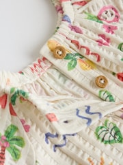 Natural/Coral Fruit Printed Textured Jersey Baby Rompers 2 Pack - Image 8 of 10