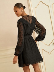 Love & Roses Black Spot Jacquard Mini Dress - Image 3 of 4