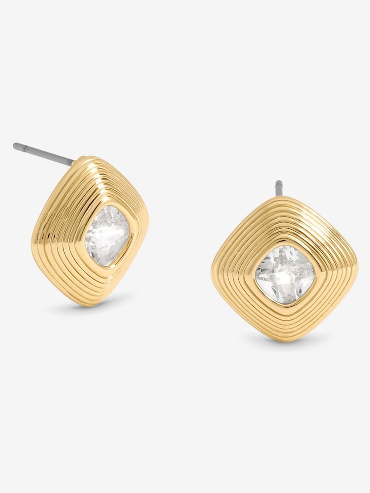 Jon Richard Gold Tone Ridge And Crystal Stud Earrings - Image 1 of 5