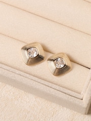 Jon Richard Gold Tone Ridge And Crystal Stud Earrings - Image 3 of 5