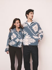 Blue/Ecru Geometric Matching Family Zip Neck Zip Neck Printed Fleece - Image 2 of 7