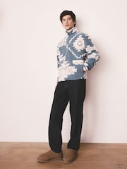 Blue/Ecru Geometric Matching Family Zip Neck Zip Neck Printed Fleece - Image 4 of 7