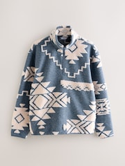 Blue/Ecru Geometric Matching Family Zip Neck Zip Neck Printed Fleece - Image 5 of 7
