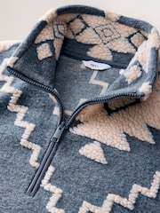 Blue/Ecru Geometric Matching Family Zip Neck Zip Neck Printed Fleece - Image 6 of 7