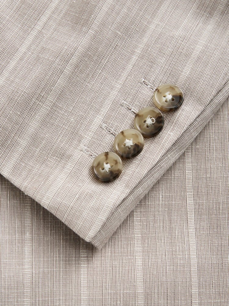 Stone N. Premium Tailored Fit Lyocell Linen Blend Stripe Suit Jacket - Image 13 of 13