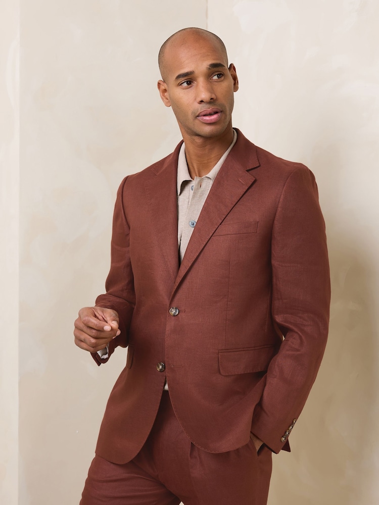 Brown N.Premium Tailored Fit Linen Suit Jacket - Image 1 of 13