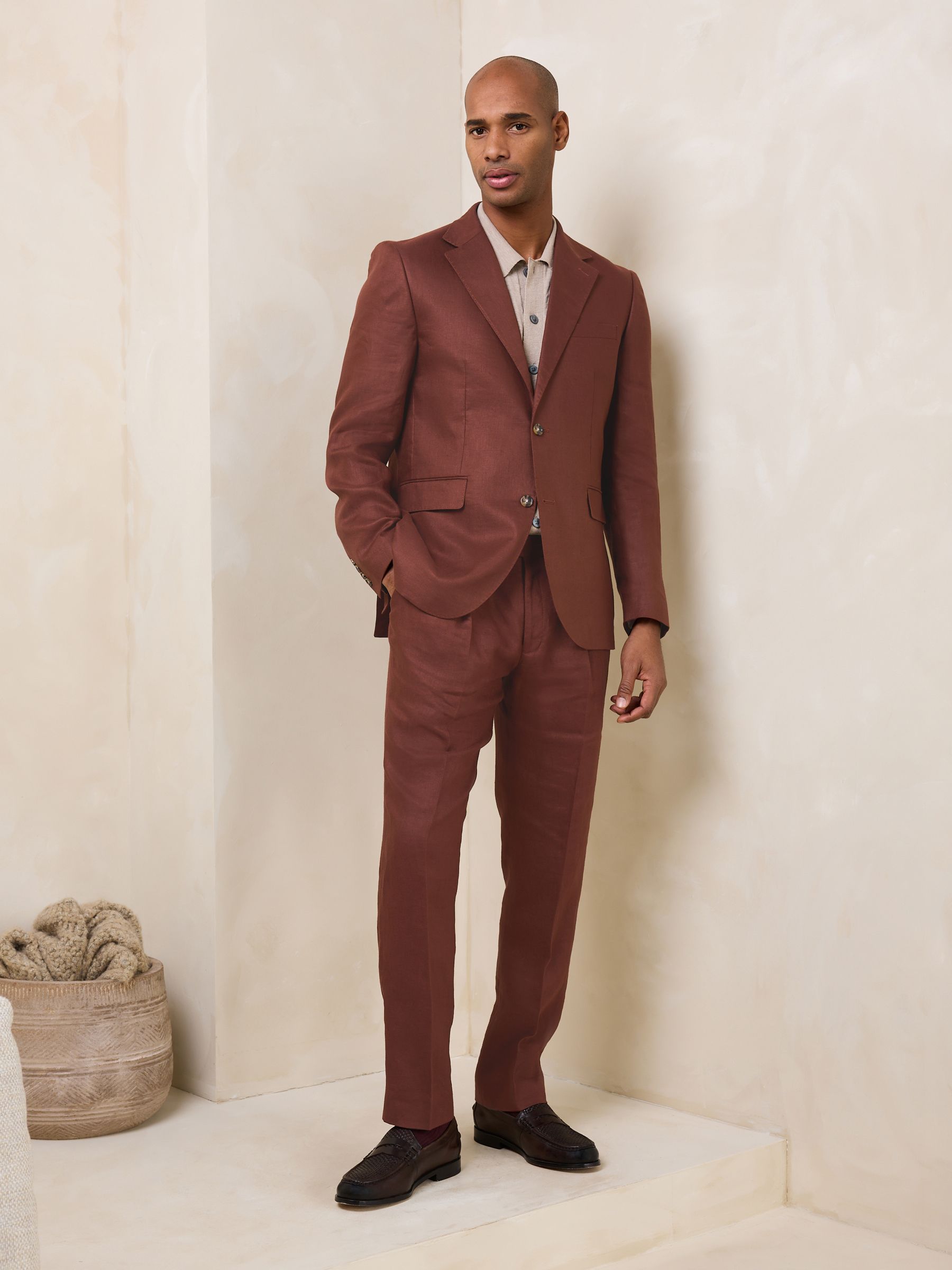 Cumpără Maro - N.Premium Tailored Fit 100% Linen Suit Jacket from