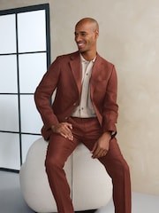 Brown N.Premium Tailored Fit Linen Suit Jacket - Image 4 of 13