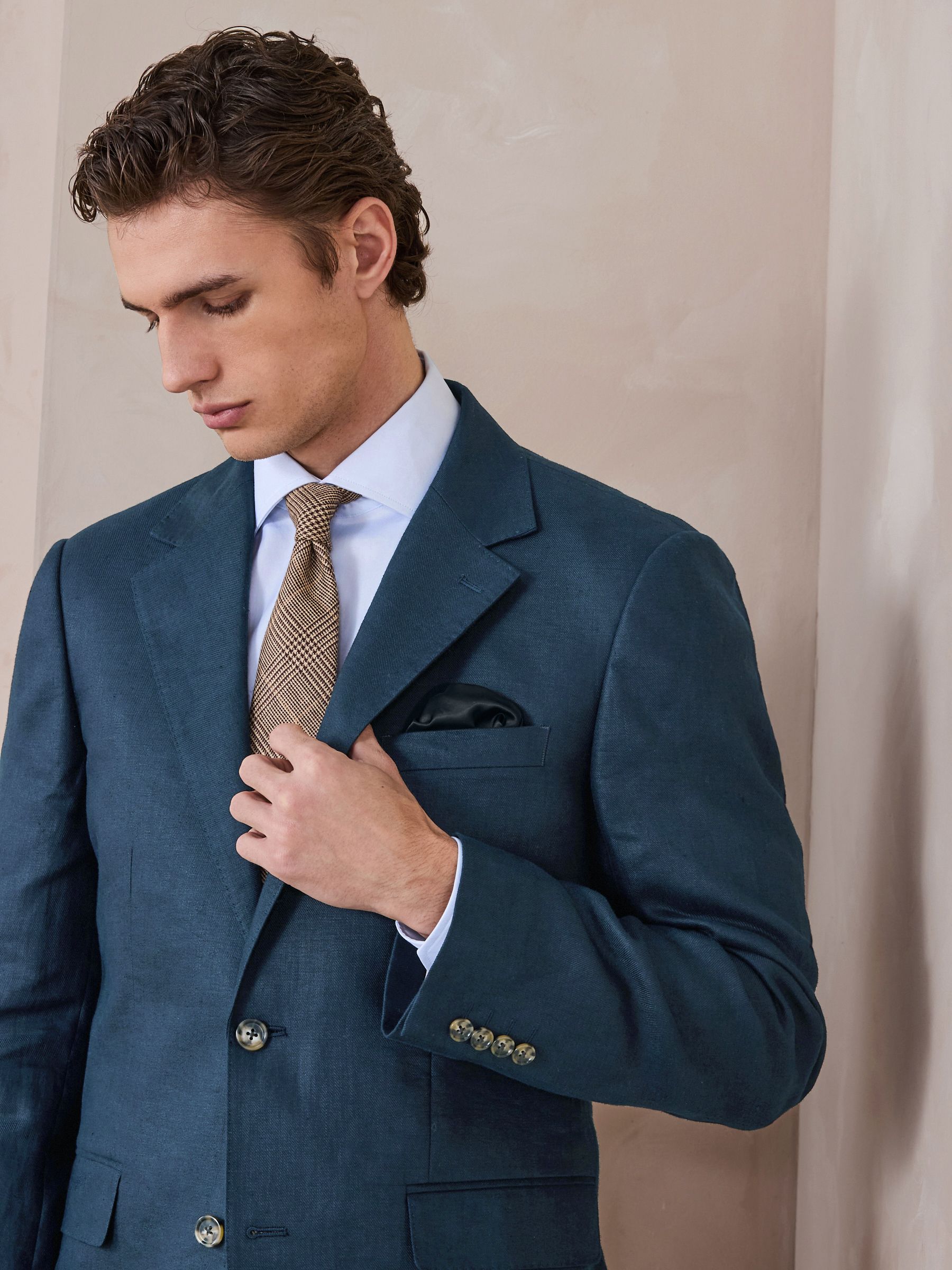 Buy Blue N.Premium Tailored Fit 100% Linen Suit Jacket from Next USA