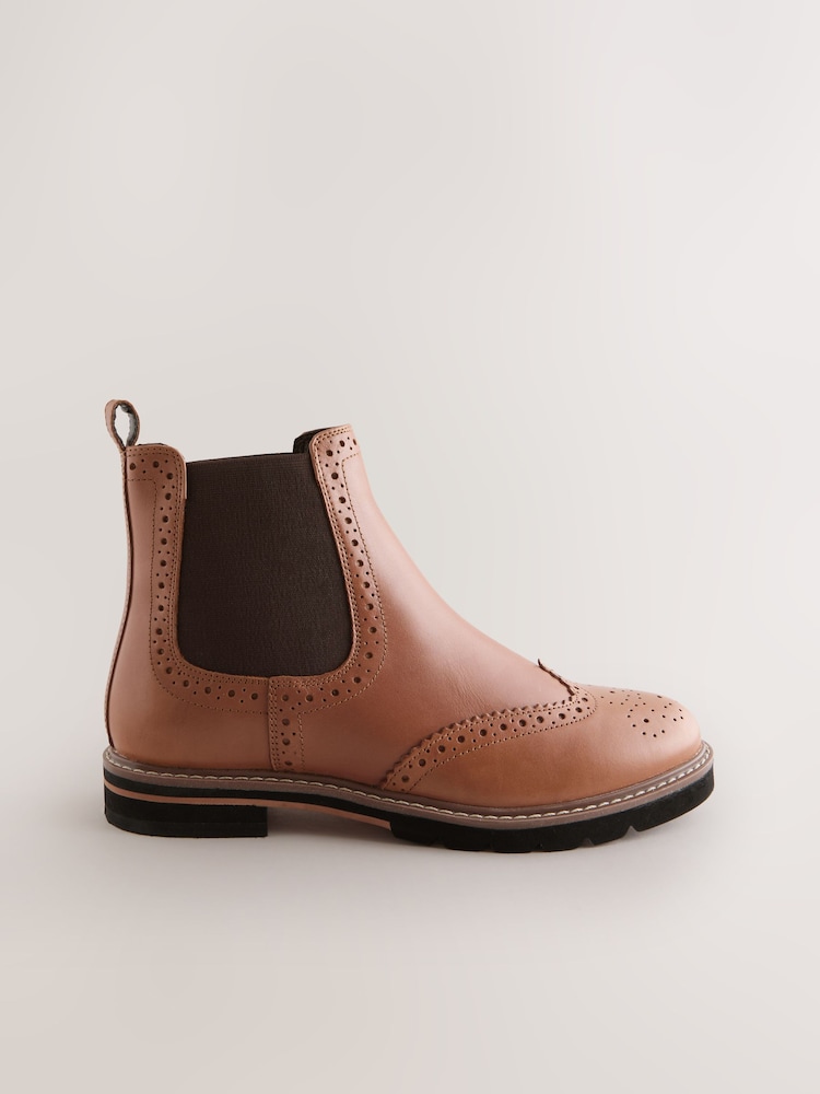 Tan Brown Leather Forever Comfort® Brogue Detail Chelsea Boots - Image 2 of 5 Tan Brown Leather Forever Comfort® Brogue Detail Chelsea Boots - Image 2 of 5