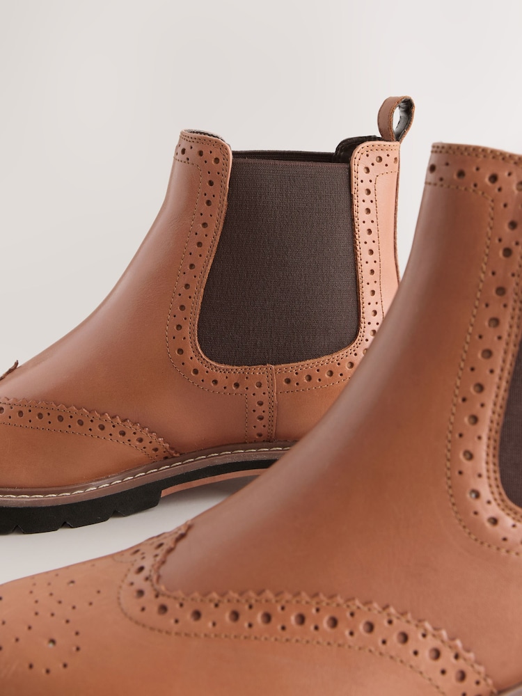 Tan Brown Leather Forever Comfort® Brogue Detail Chelsea Boots - Image 5 of 5 Tan Brown Leather Forever Comfort® Brogue Detail Chelsea Boots - Image 5 of 5