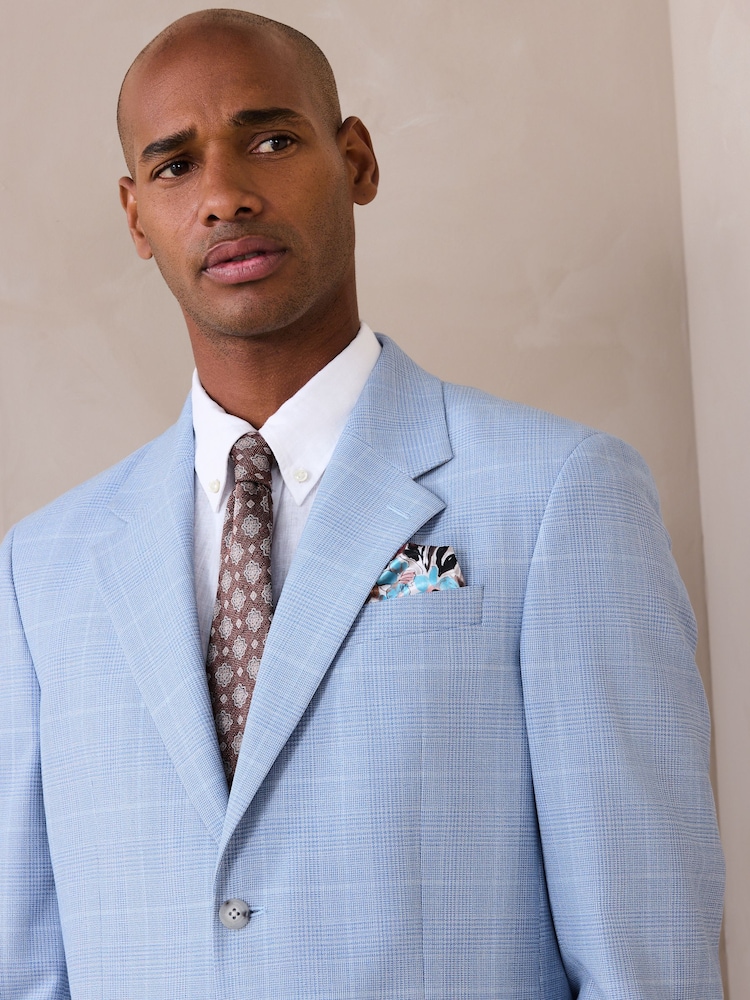 Light Blue Regular Fit Check Suit Jacket - Image 1 of 10