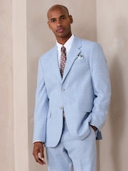 Light Blue Regular Fit Check Suit Jacket - Image 4 of 10