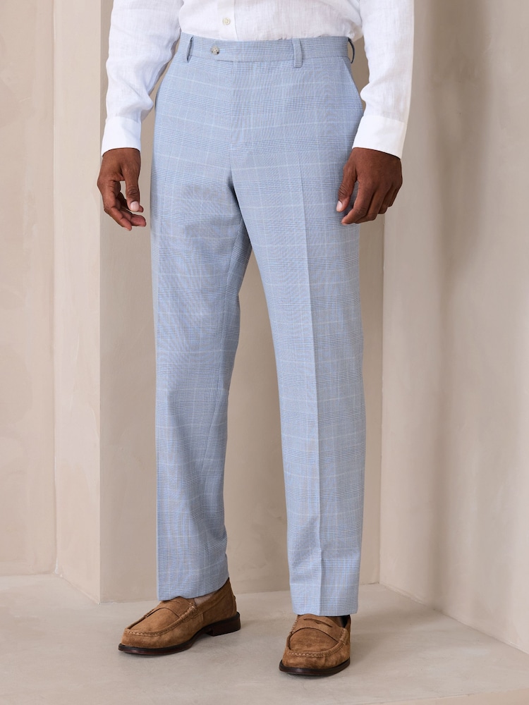 Light Blue Regular Fit Check Suit Trousers - Image 1 of 10