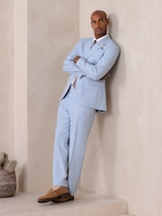 Light Blue Regular Fit Check Suit Trousers - Image 2 of 10