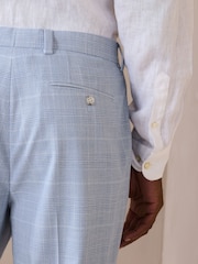 Light Blue Regular Fit Check Suit Trousers - Image 4 of 10