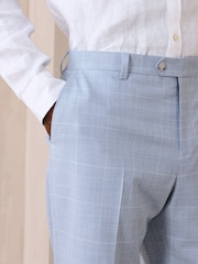 Light Blue Regular Fit Check Suit Trousers - Image 5 of 10