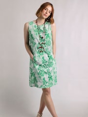 Weird Fish Green Dayna Linen Rich Printed Shift Dress - Image 2 of 8