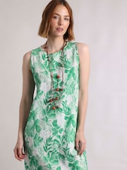 Weird Fish Green Dayna Linen Rich Printed Shift Dress - Image 4 of 8