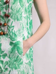 Weird Fish Green Dayna Linen Rich Printed Shift Dress - Image 5 of 8