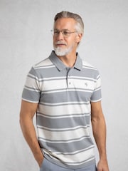 Weird Fish Grey Henry Striped Pique Polo Shirt - Image 1 of 7