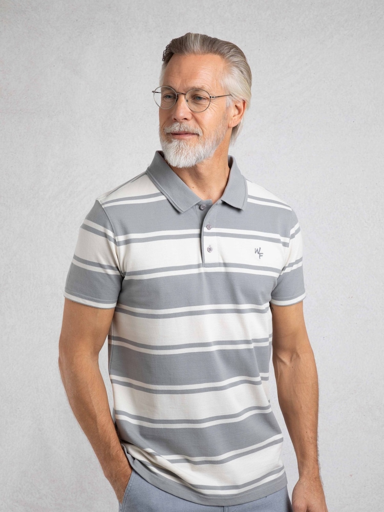 Weird Fish Grey Henry Striped Pique Polo Shirt - Image 1 of 7