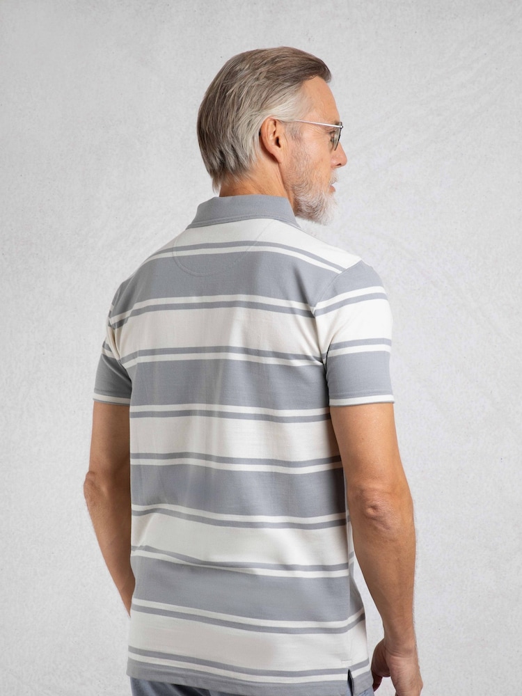 Weird Fish Grey Henry Striped Pique Polo Shirt - Image 2 of 7