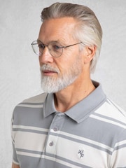 Weird Fish Grey Henry Striped Pique Polo Shirt - Image 4 of 7