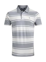 Weird Fish Grey Henry Striped Pique Polo Shirt - Image 6 of 7