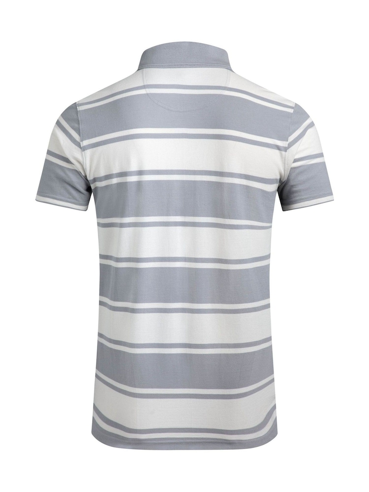 Weird Fish Grey Henry Striped Pique Polo Shirt - Image 7 of 7
