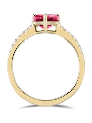 The Diamond Store Red Astra 3.50ct H/SI Pear Cut Lab Ruby Solitaire with Side Stones Ring in 18K Gold Vermeil - Image 1 of 3
