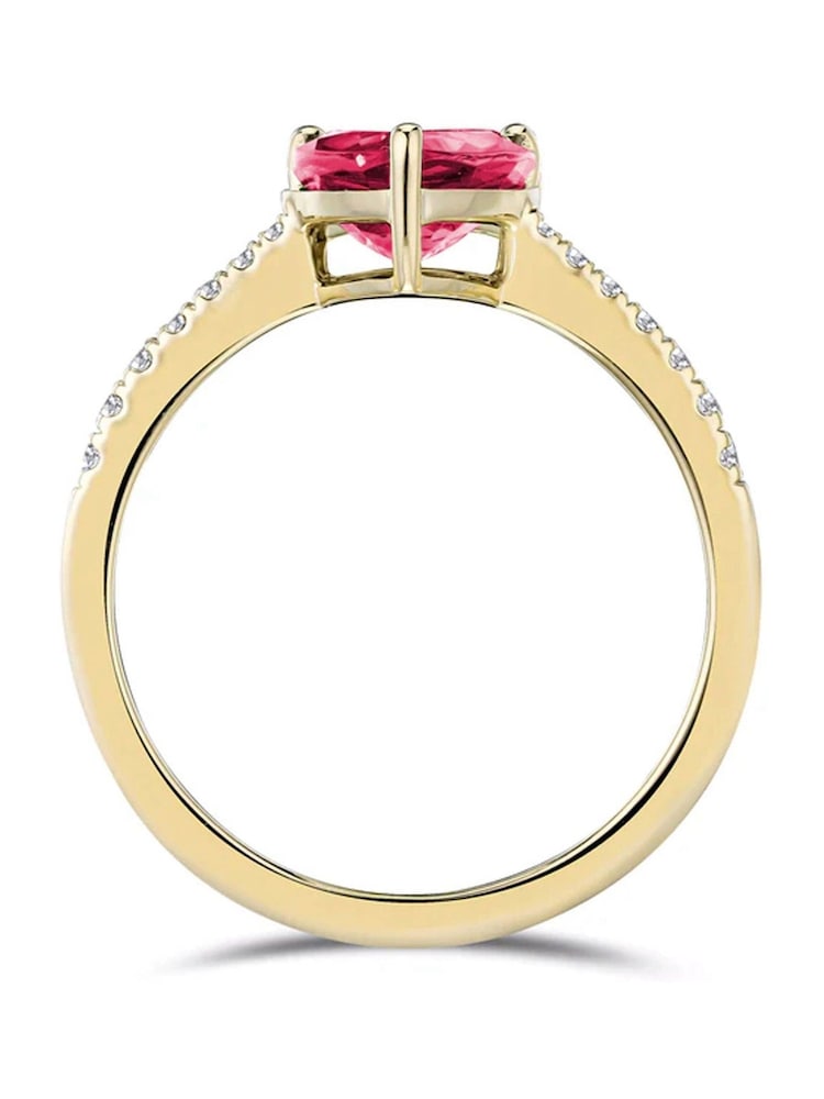 The Diamond Store Red Astra 3.50ct H/SI Pear Cut Lab Ruby Solitaire with Side Stones Ring in 18K Gold Vermeil - Image 1 of 3