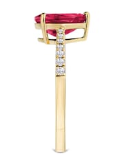The Diamond Store Red Astra 3.50ct H/SI Pear Cut Lab Ruby Solitaire with Side Stones Ring in 18K Gold Vermeil - Image 2 of 3