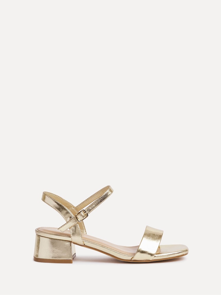 Linzi Gold Wide Fit Carlie Low Chunky Block Heeled Sandals - Image 2 of 5