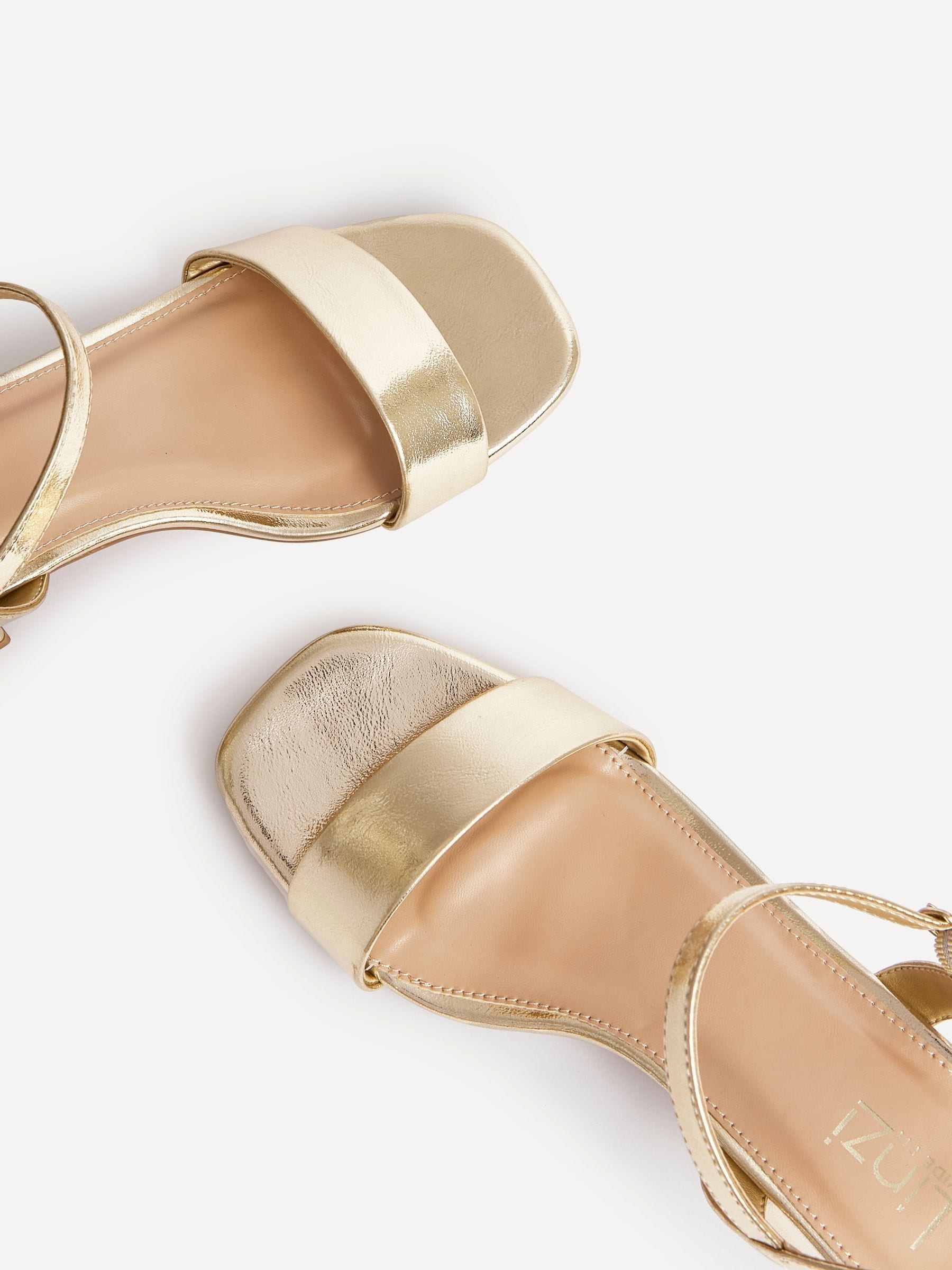 Buy Linzi Gold Wide Fit Carlie Low Chunky Block Heeled Sandals