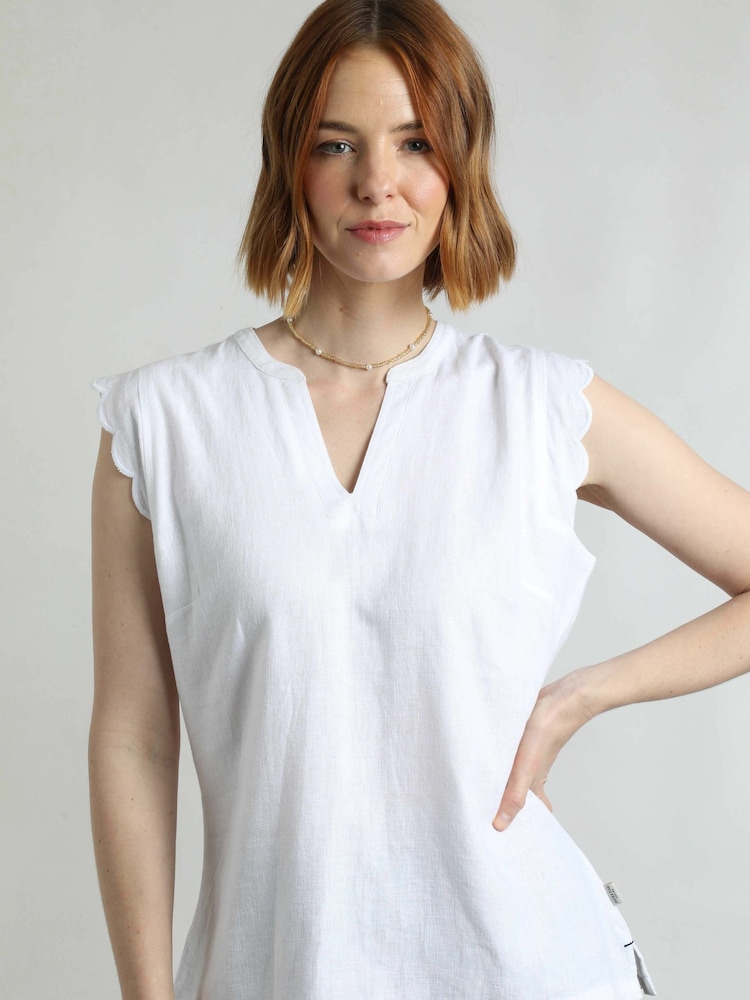 Weird Fish White Tassie Scalloped Edge Linen Rich Vest - Image 1 of 8 Weird Fish White Tassie Scalloped Edge Linen Rich Vest - Image 1 of 8