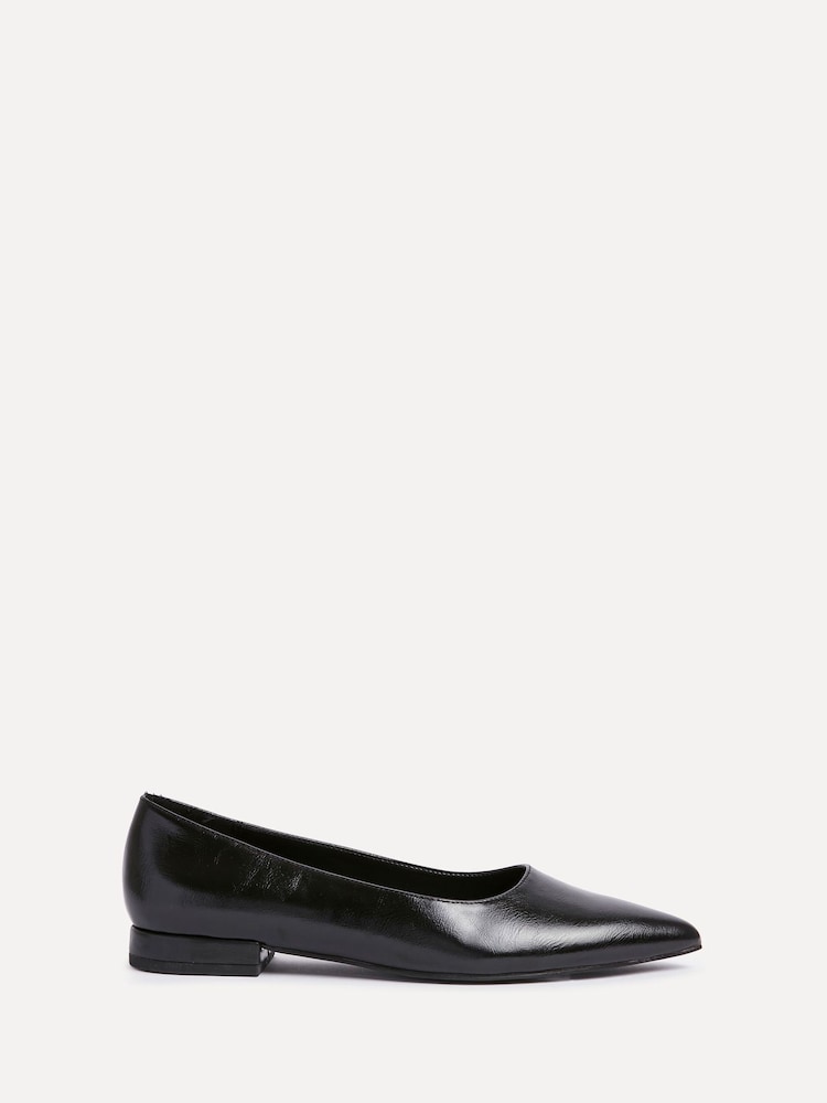 Linzi Black Wide Fit Compete Pointed Toe Ballet Flat Shoes - Image 2 of 5