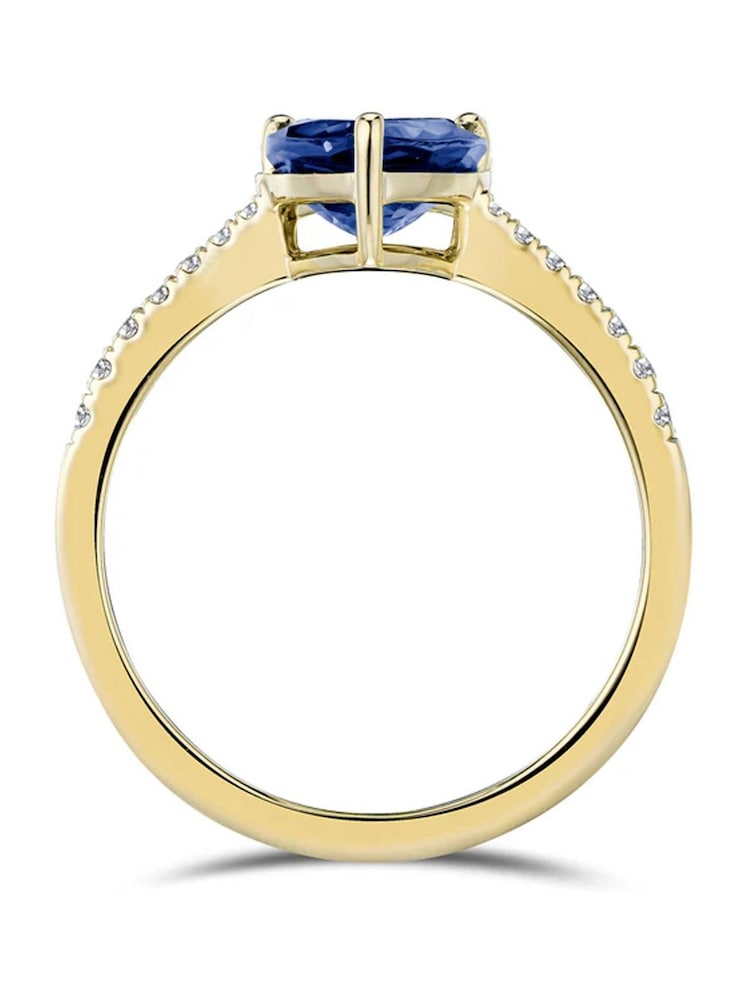 The Diamond Store Blue Astra 3.10ct H/SI Pear Cut Lab Sapphire Solitairewith Side Stones Ring in 18K Gold Vermeil - Image 1 of 1